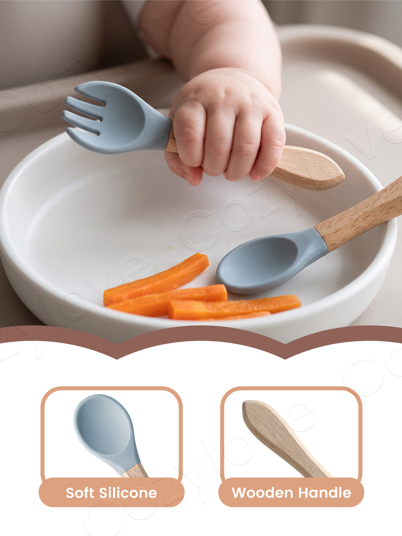 Baby Silicone Fork Spoon Set,  - огляд і ціна Baby Food Utensils Set